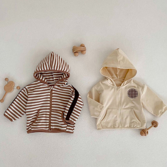 Baby Kid Girls Boys Solid Color Striped Jackets Outwears