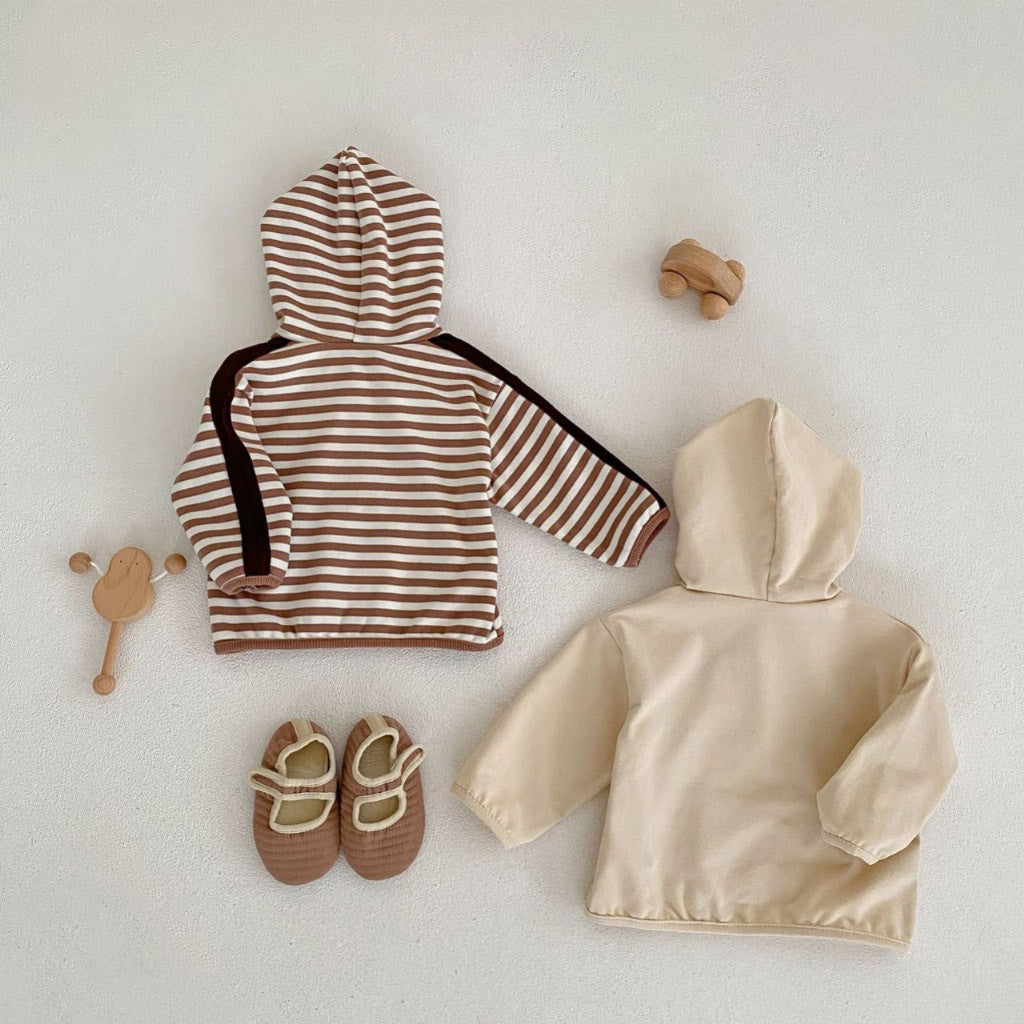 Baby Kid Girls Boys Solid Color Striped Jackets Outwears