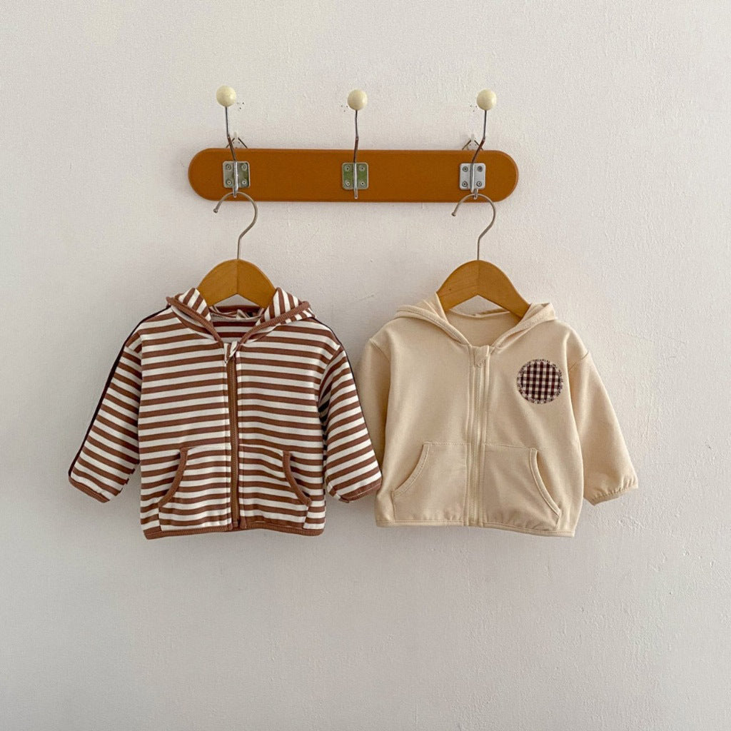 Baby Kid Girls Boys Solid Color Striped Jackets Outwears