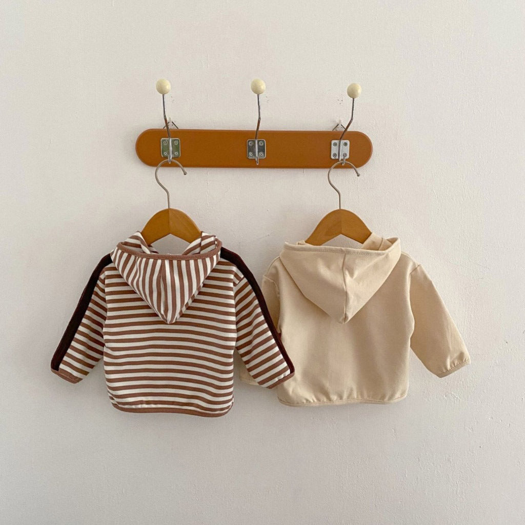 Baby Kid Girls Boys Solid Color Striped Jackets Outwears