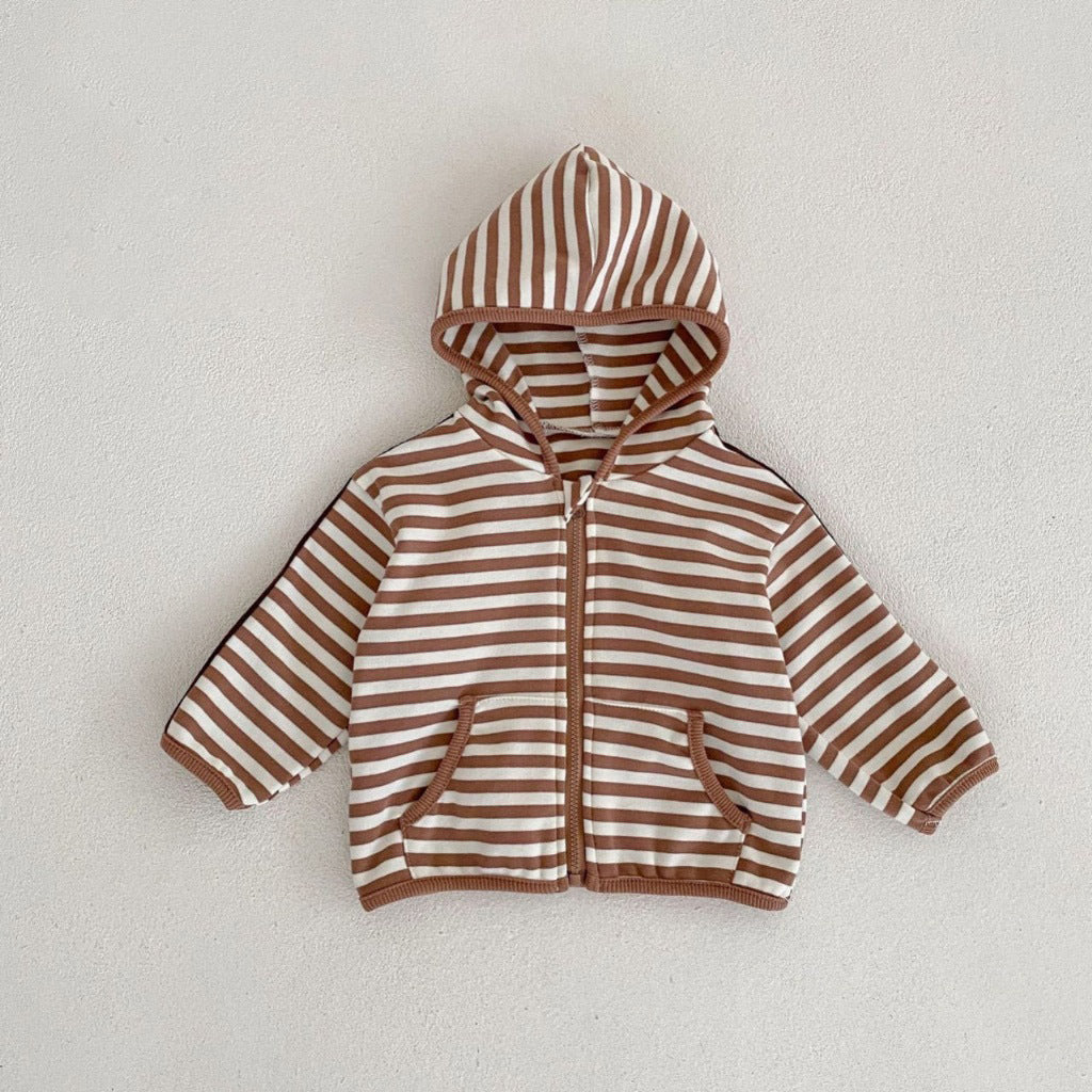 Baby Kid Girls Boys Solid Color Striped Jackets Outwears