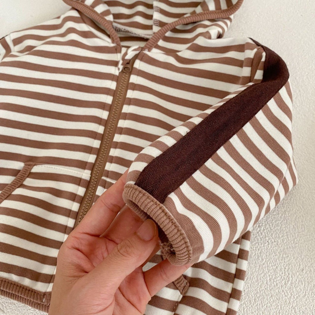 Baby Kid Girls Boys Solid Color Striped Jackets Outwears