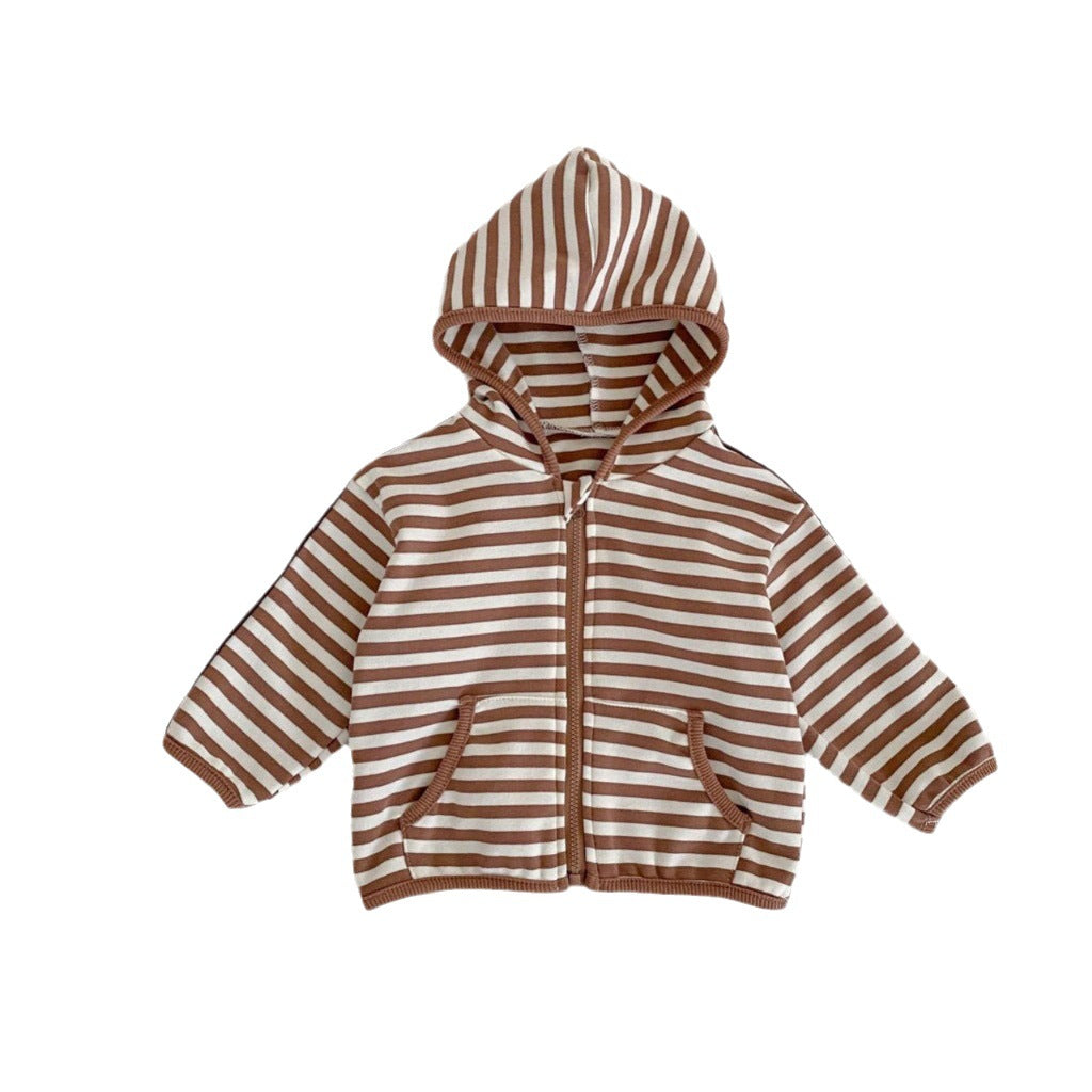 Baby Kid Girls Boys Solid Color Striped Jackets Outwears