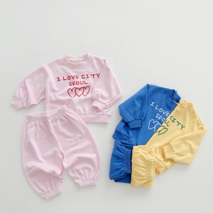 2 Pieces Set Baby Kid Girls Boys Letters Love heart Tops And Solid Color Pants