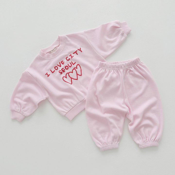 2 Pieces Set Baby Kid Girls Boys Letters Love heart Tops And Solid Color Pants