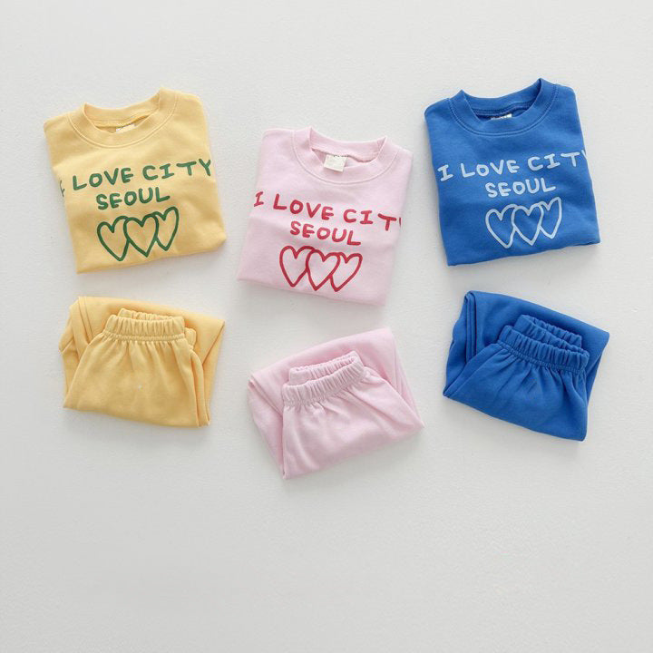 2 Pieces Set Baby Kid Girls Boys Letters Love heart Tops And Solid Color Pants