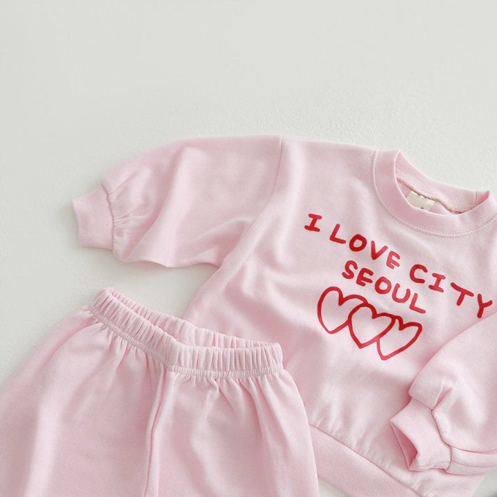 2 Pieces Set Baby Kid Girls Boys Letters Love heart Tops And Solid Color Pants