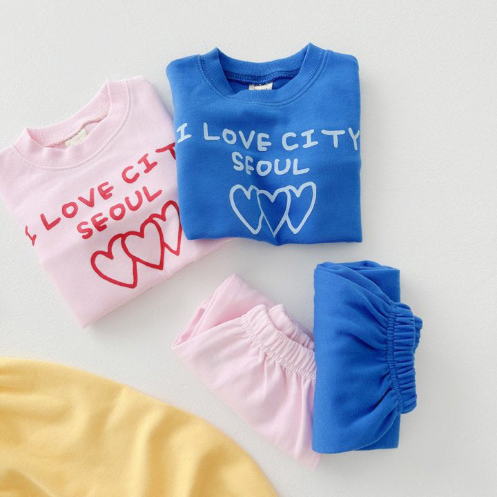 2 Pieces Set Baby Kid Girls Boys Letters Love heart Tops And Solid Color Pants