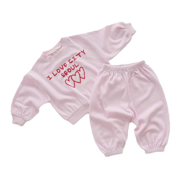 2 Pieces Set Baby Kid Girls Boys Letters Love heart Tops And Solid Color Pants