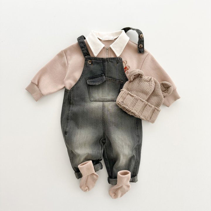 Baby Kid Girls Boys Solid Color Jumpsuits